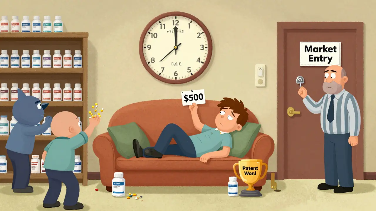 A patient faces high drug prices while a generic company delays launch despite winning the patent case.