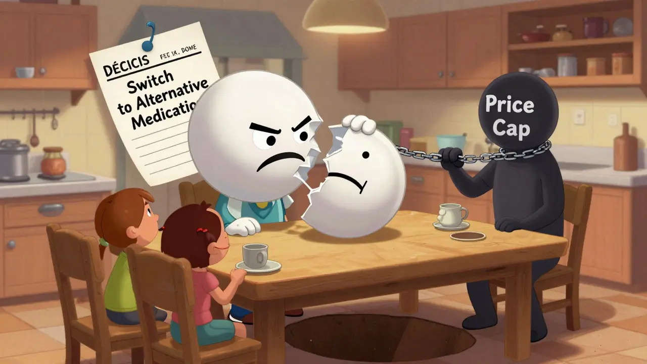 A family and a splitting pill under the weight of a price cap dragging it down.