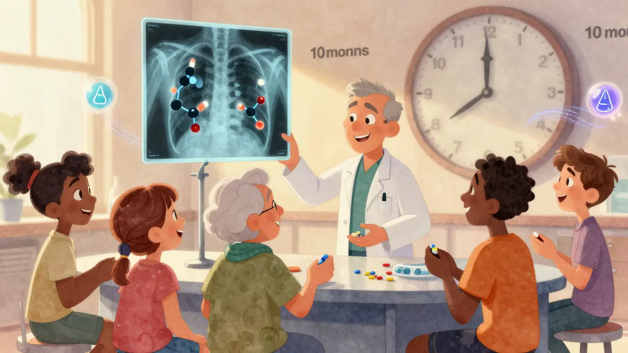 Diverse patients receiving generic pills, with X-ray view showing identical drug molecules and a clock counting down approval time.