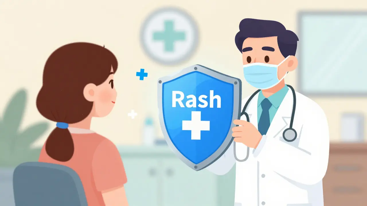 Doctor and patient protected by shield from rash risk